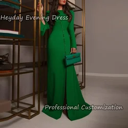 Heyday O-Neck Saudi Prom Gown Evening Party Ruffle Crepe Long Sleeves A-Line Floor Length Elegant Dress For luxurious Woman 2024