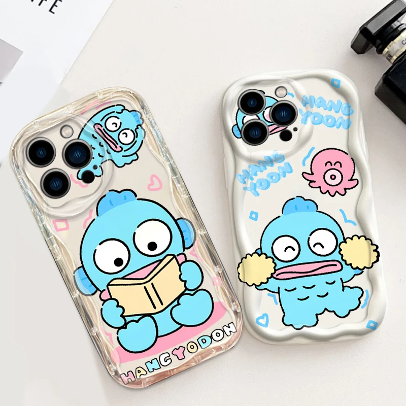 Sanrio HANGYODON Ugly Fish For Apple iPhone 15 14 13 12 11 XS XR X Pro Max Plus Wave Oil TPU Phone Case