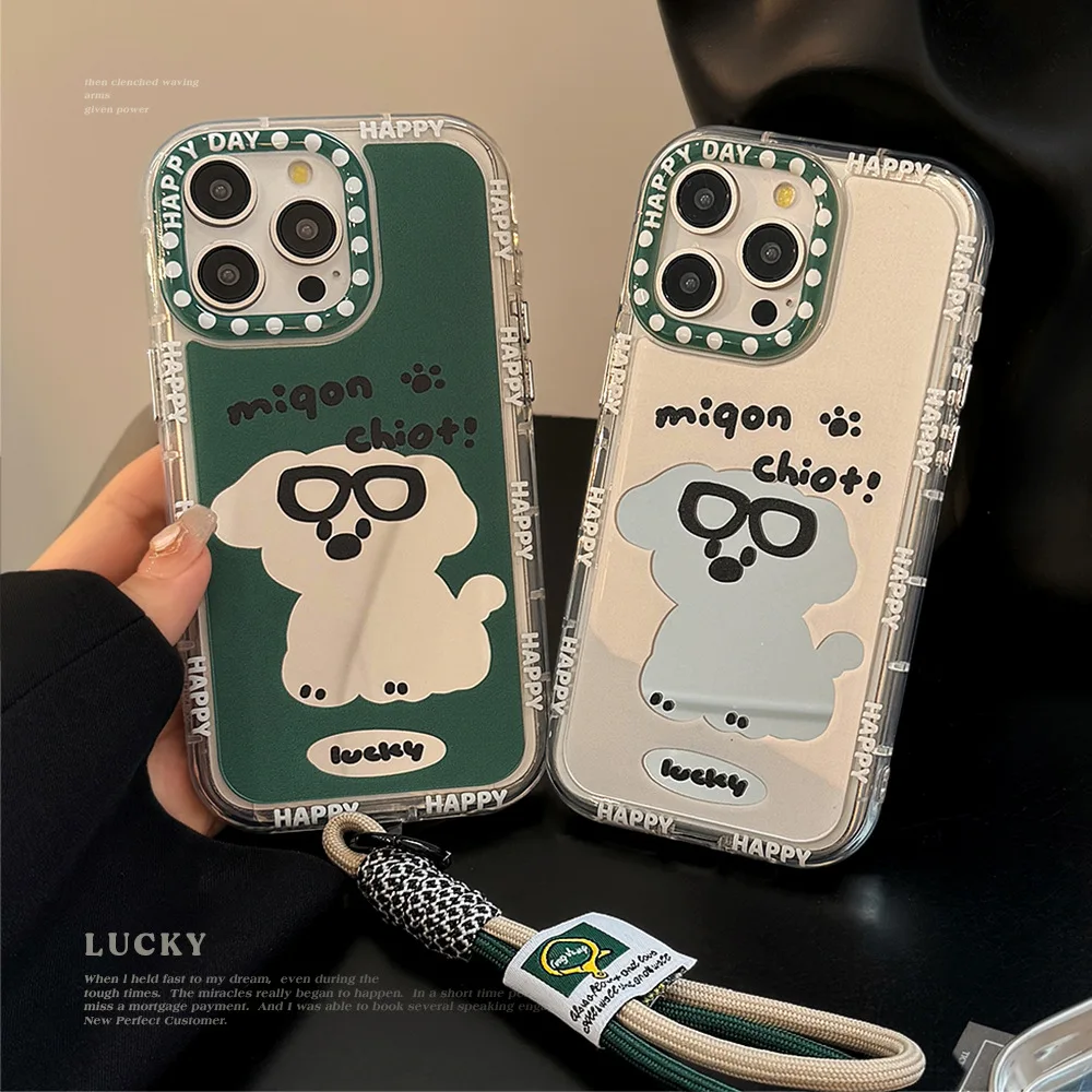 Cartoon Cool Sunglasses Puppy Phone Case for IPhone16 15 14 12 13 11 Pro ProMax Plus X XR Shockproof Phone Cover