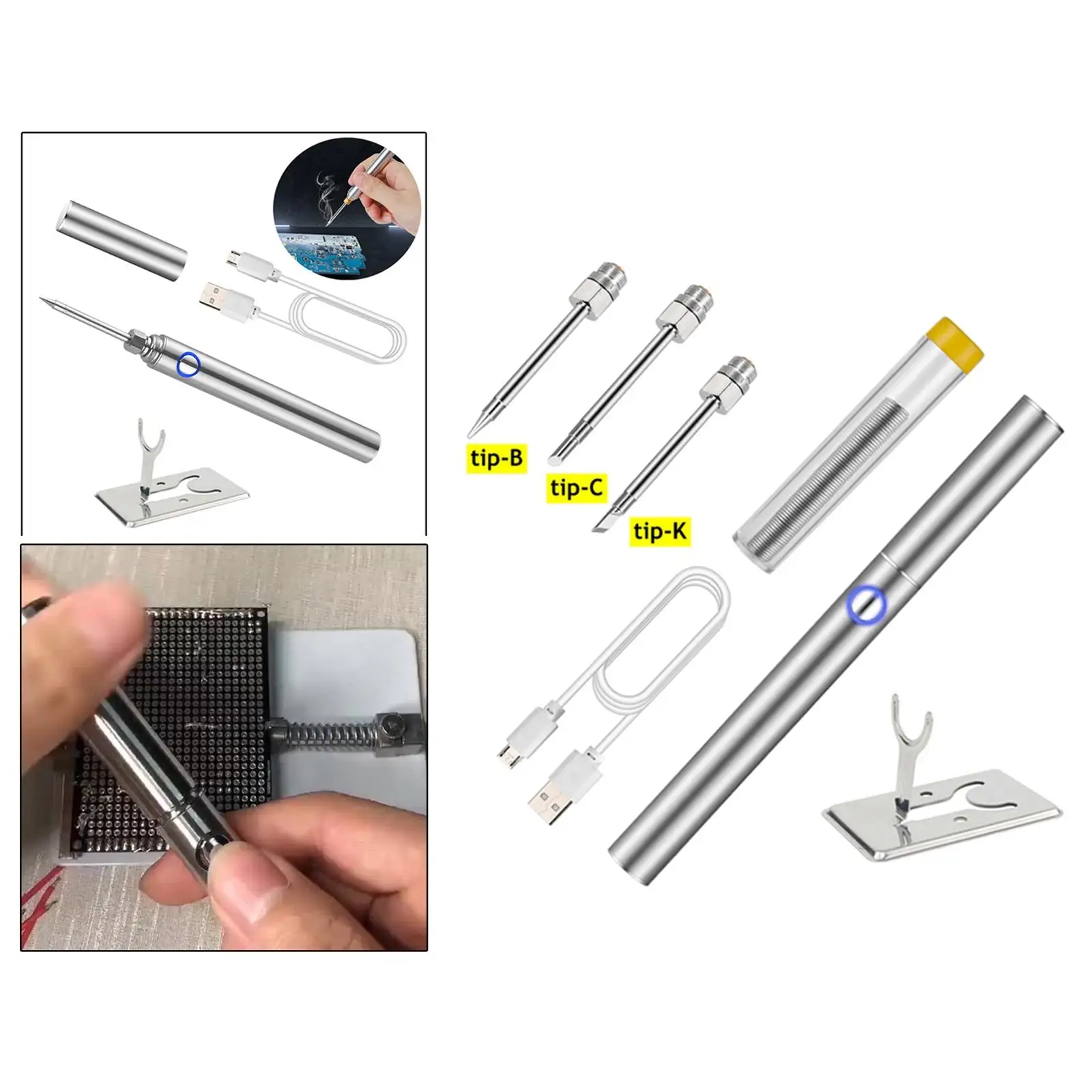 

USB Soldering Iron Kit DIY Repair Tools Adjustable Temperature with 3Pcs Tips Electric for Metal