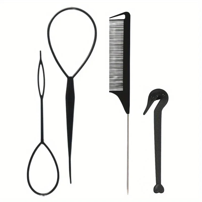 4-teiliges WANMEI Stirnband-Werkzeug, Haarflechtwerkzeug mit Maus-Schwanzkamm, Pferdeschwanz-Stirnband-Entferner, schnell gestaltendes Haar-Accessoire