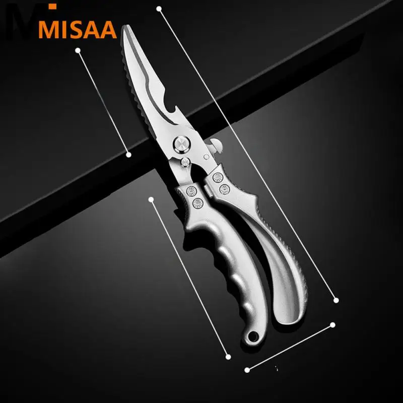 Food Scissors Thick Blade Wear-resistant And Not Blunt Stainless Steel + Aluminum Alloy Handle Silver Kitchen Scissors