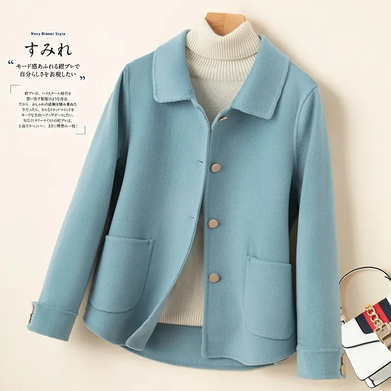 Wełniany płaszcz damski 202s zimowy prosty kołnierz okrągły jednorzędowy wysokiej jakości odzież damska