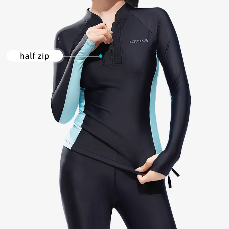 

AquaPlay черный женский быстросохнущий тренировочный костюм для йоги с длинным рукавом куртка на молнии для фитнеса модная спортивная одежда дышащий топ купальники