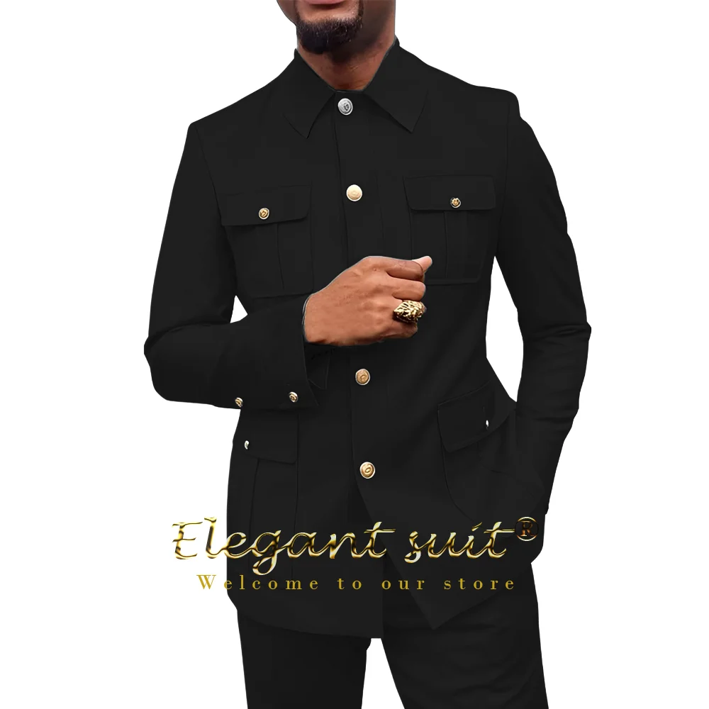 

Men's 2-Piece Formal Suit, Utility Style, Golden Buttons, Suit + Trousers, Fashionable Business Use