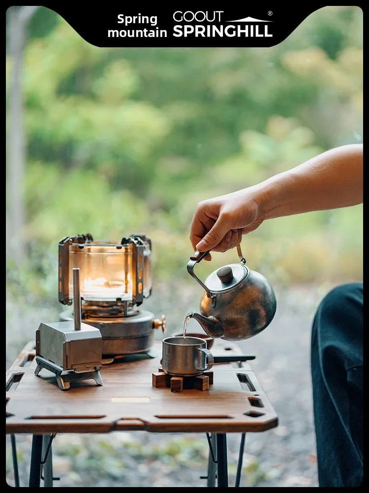 

Retro Stainl Steel Tea Pot Spring Mountain Cloud Flower Outdoor Cam Water Boiling Pot Tea Set for Home Use Tea Water S...