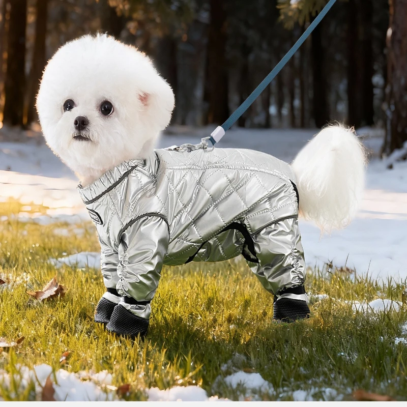 

Водонепроницаемые зимние хлопковые комбинезоны для собак, пальто для щенков с креплением для поводка, теплая зимняя одежда для средних собак