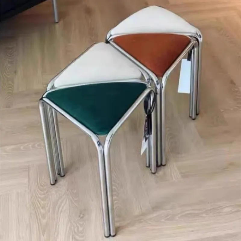 MOMO Antique Vanity Stool Stainless Steel Bauhaus Triangular Stool Fabric Stackable Designer Stool Creative Dining Stools