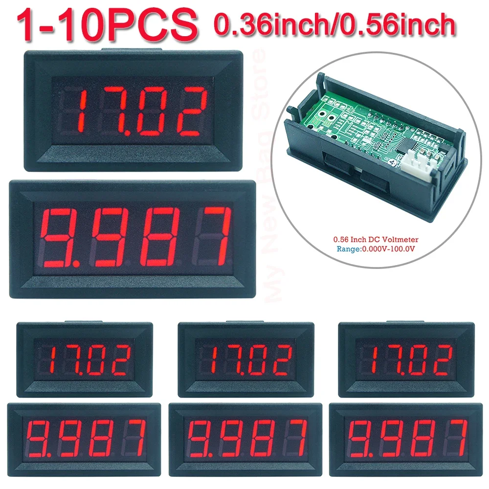 1-10PCS Mini Digital LED Display 4 Bits DC 0-100V Voltmeter Panel Volt Voltage Meter Tester Detector 0.36/0.56inch Car Accessory