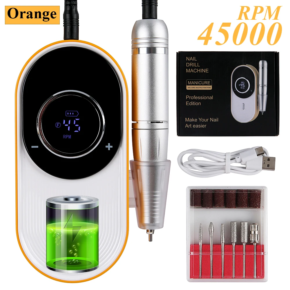 45000 U/min wiederaufladbare elektrische Nagelbohrmaschine, professionelle Nagelbohrmaschine für Gel-Nagellack, tragbare Nagelfeile, Maniküre-Werkzeug