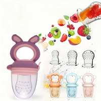 3pcs/set Rabbit-Shape Baby Fruit Feeder with Easy-Handle Ring & 3pcs Silicone Mesh Bags-Size S, M, L
