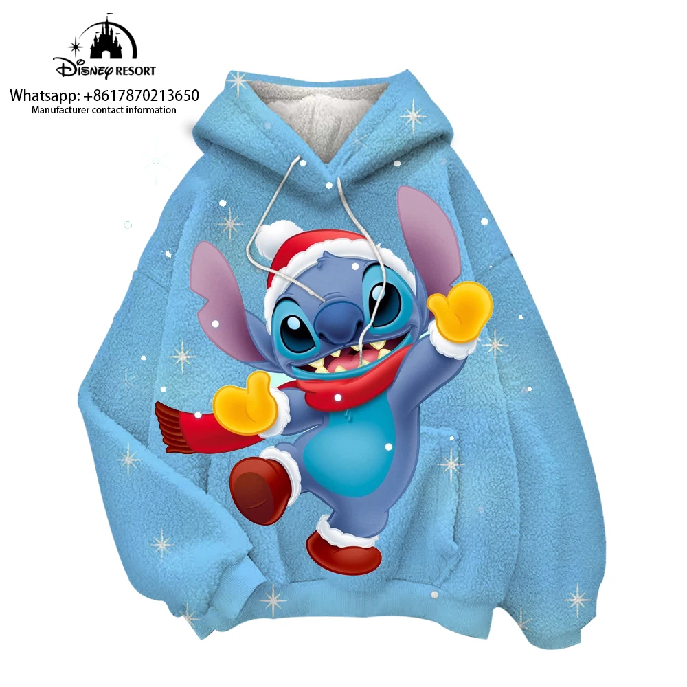 Disney Christmas Fashion Stitch Hoodie Winter Women\'s Hoodie Sweater Warm Fleece Hooded Sweatshirt Women\'s Hoodie Kids Hoodie