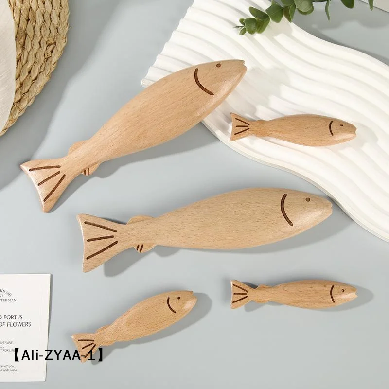 【A】Wood Carving Artificial Sea Fish Realistic Handmade Fake Fish Ornament DIY Craft Fish Playset Model Home Kitchen Decor