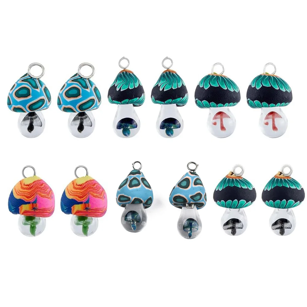 

50Pcs Handmade Polymer Clay Mushroom Pendants Cute Mushroom Shape Charms for DIY Craft Bracelet Necklace Earrings Keychains