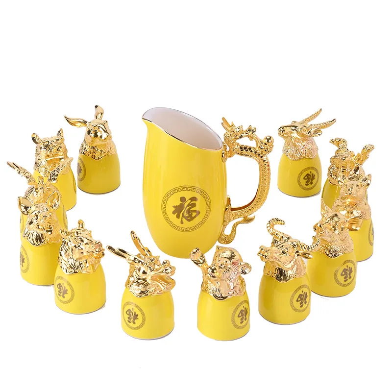 12 Zodiac animal head ceramic wine glass set wine dispenser gift set