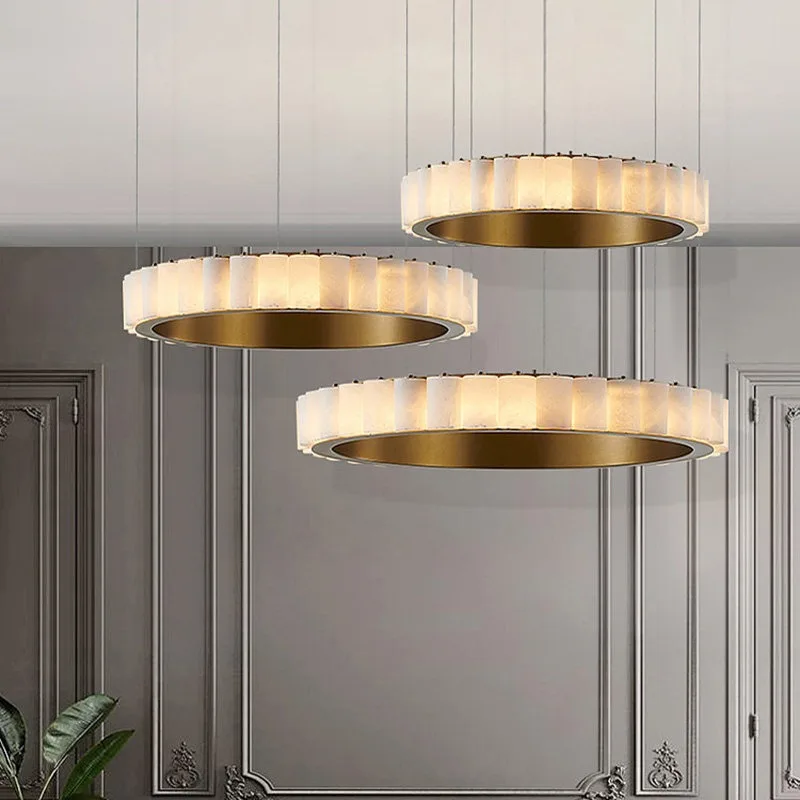 New Chinese Style Marble Pendant Light Italian Style Light Luxury Minimalist Villa Creative Designer Circular Ring Main Light