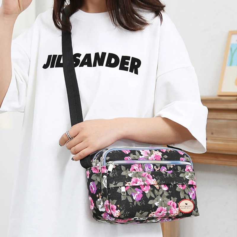 Multiple Pockets Women Handbags Female Shoulder Bags Canvas Messenger Bags Zipper Printed Ladies Crossbody Bag Vintage Bolsas