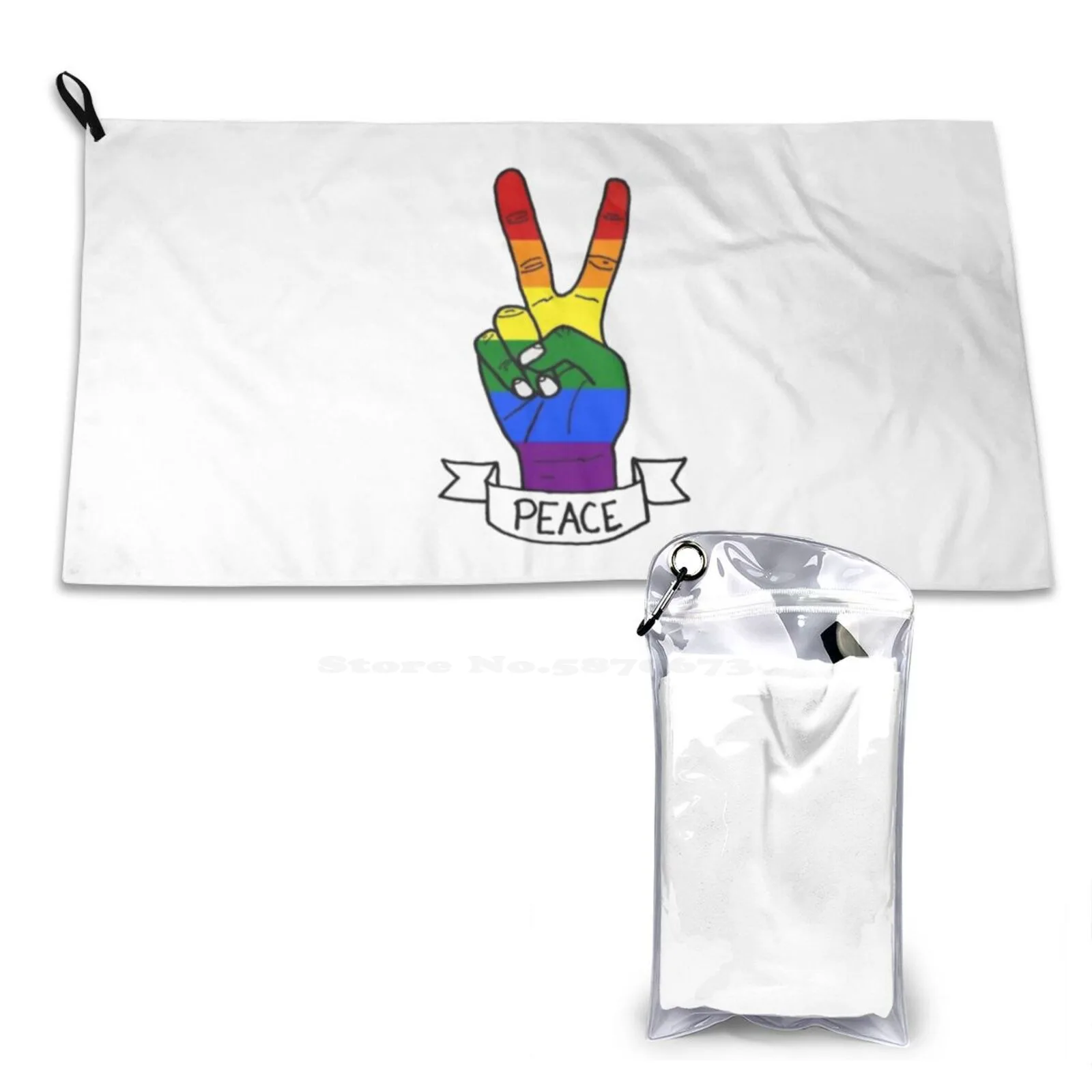 Rainbow Peace Sign Custom Soft Sport Towels Home Outdoor Peace Hand Fingers Banner Sign Red Vegan Out Extinction Rebellion Not