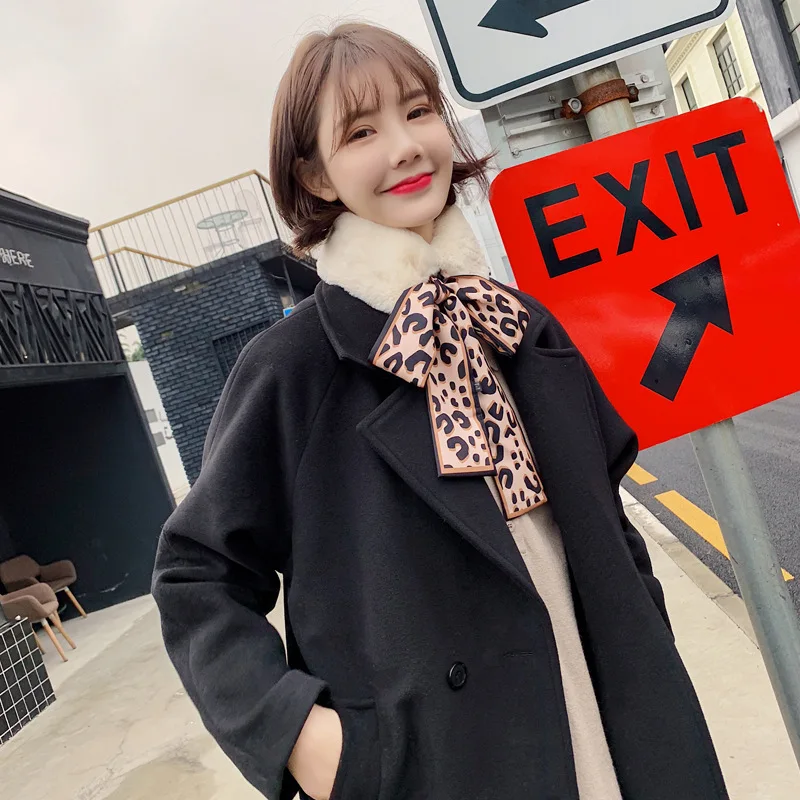 Fashion Leopard Print Ribbon Women Faux Fur Collar Scarf Cartoon Printed Soft Plush Collar Neck Warmer Girl Long Silk Shawl J26