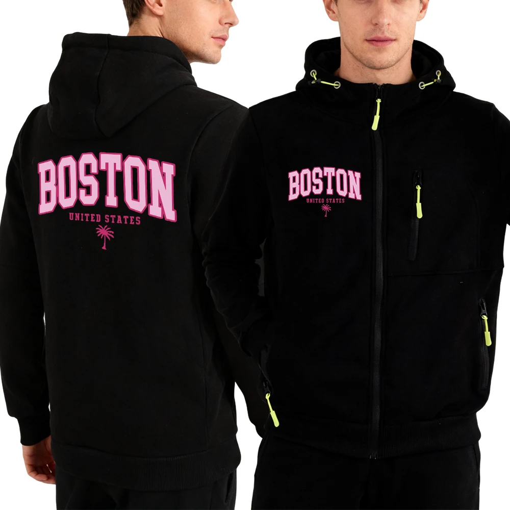 

Boston United States Print Male Zipper Hoodie Unisex Hoody Vintage Casual Clothes Autumn Loose Hooded Fashion Streetwear