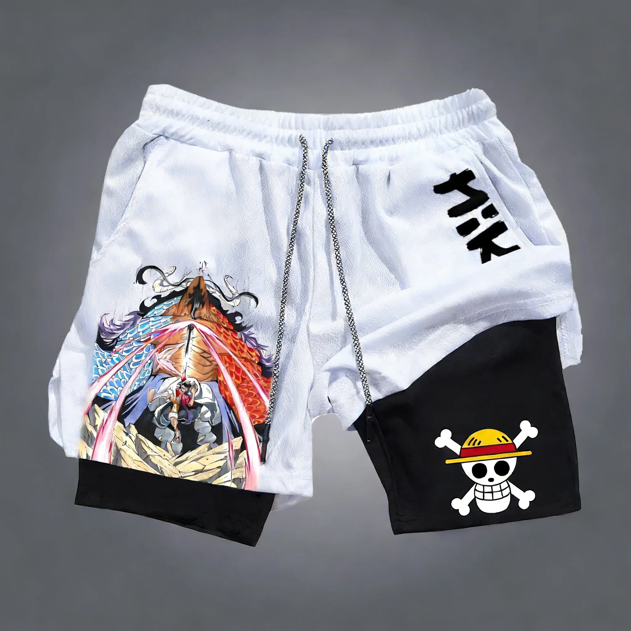ONE PIECE Unisex Summer Double-layer Shorts New Anime Creative Printed Fitness Breathable Quick Drying 2-in-1 Sports Shorts