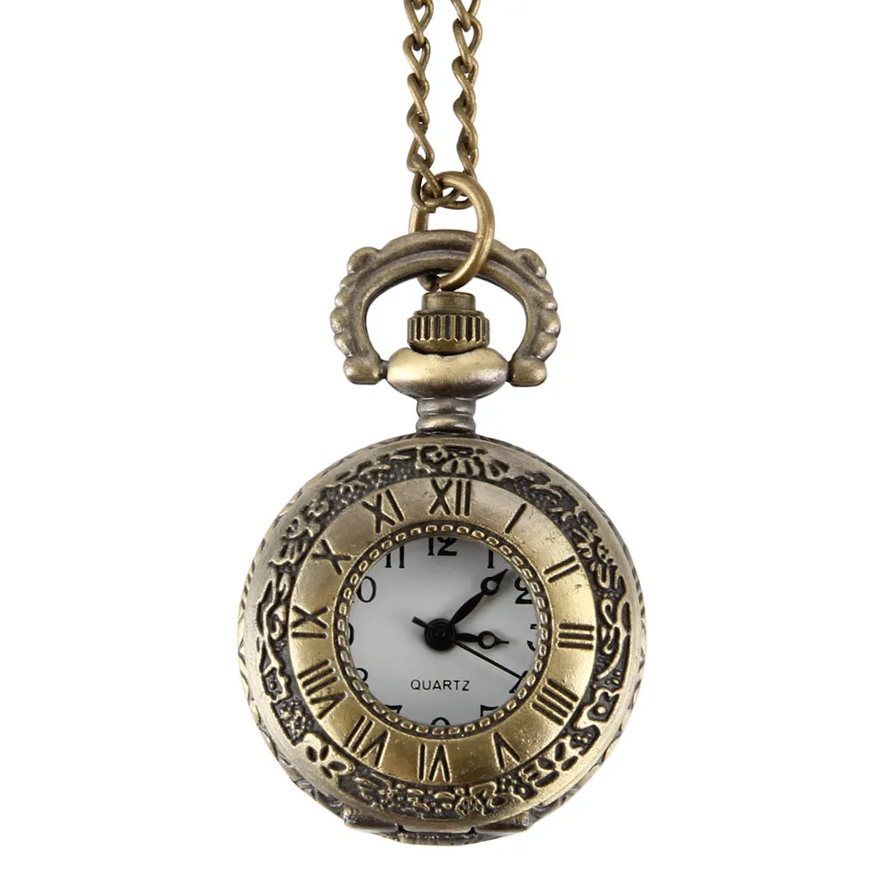 Fashion Vintage Pocket Watch Alloy Roman Number Dual Time Display Clock Necklace Chain Watches Birthday Gifts
