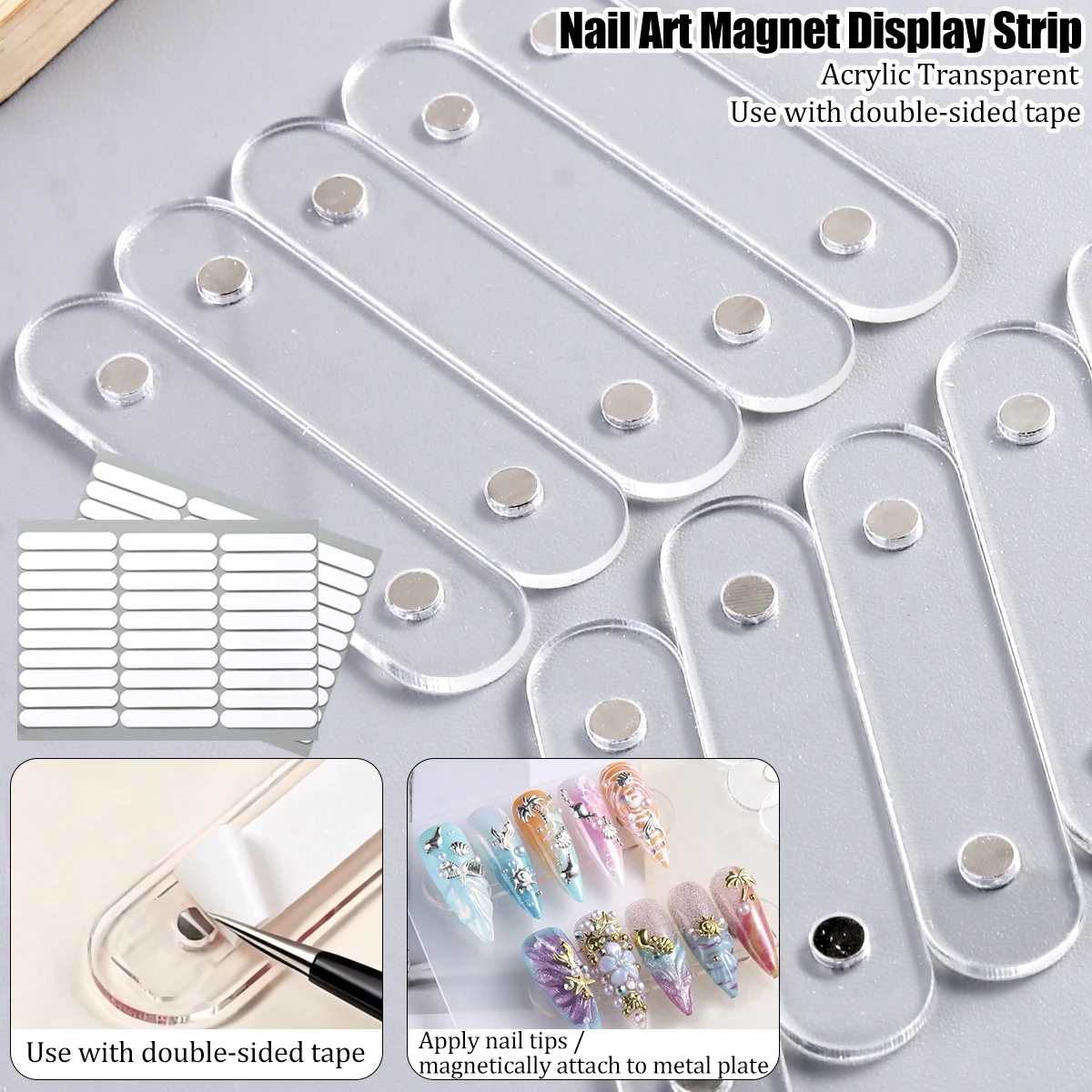 Acrylic Transparent Nail Art Template Color Card Magnetic Display Strip, Nail Tip Sample Display Board, with Double-Sided Tape.