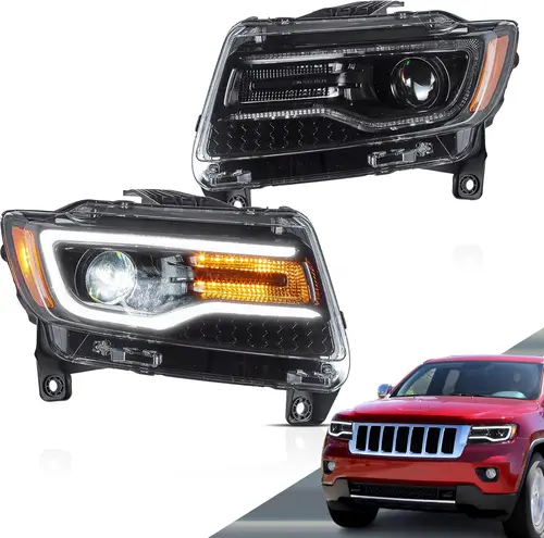 Sulinso 2 faros LED aptos para Jeep Grand Cherokee WK 2011 2012 2013, luz Ftont con arranque dinámico azul DRL, transparente