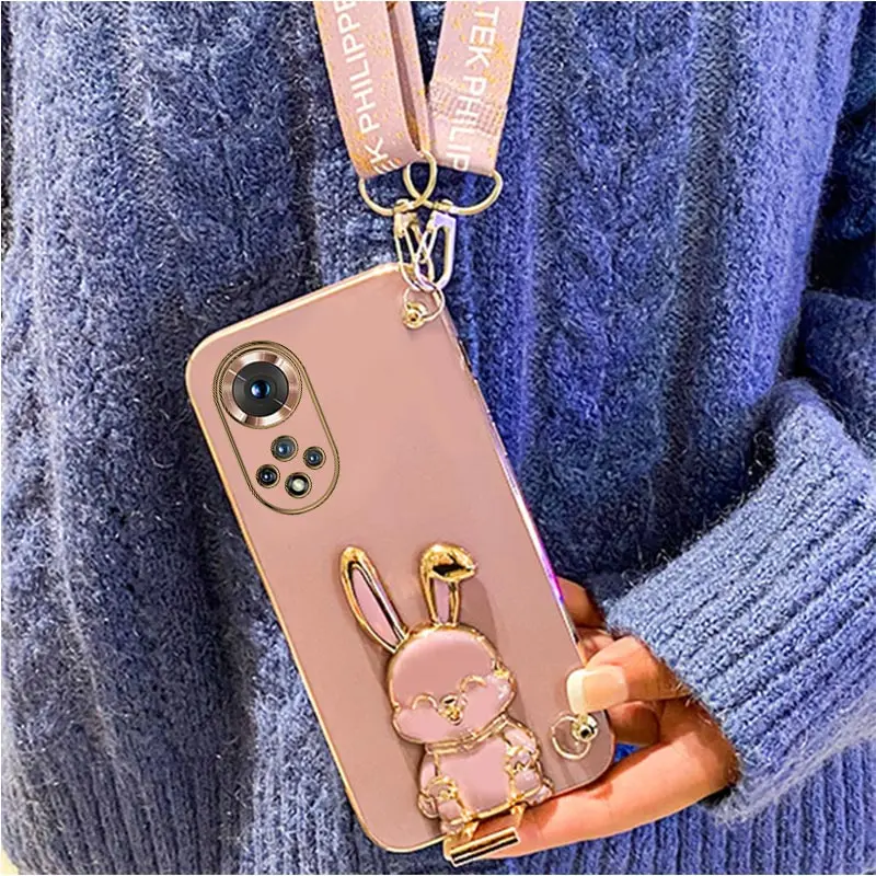 Rabbit Holder Lanyard Phone Case For Huawei Honor 10 20 Lite 30s Play 3 4 5t 4t 6t 8X Max X8 X9 9X Pro Y9s Stand Strap Cover