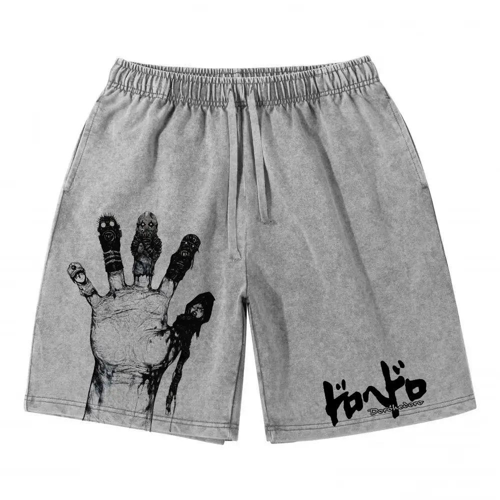 

Anime Dorohedoro Shorts Vintage Washed Manga Caiman Sports Shorts DTG Printing Short Pants Cotton Y2K Half Pant Board Man Girl