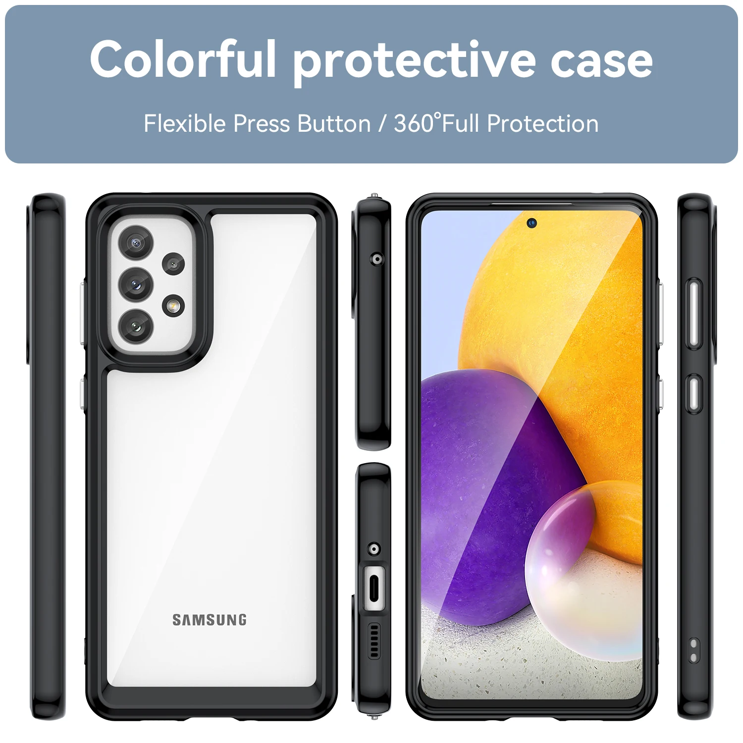 For Samsung Galaxy A73 5G Back Cover Capas Colour Frame Phone Bumper Shockproof Transparent Clear For Samsung Galaxy A73 5G