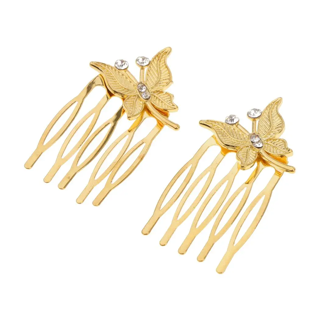 Copper Rhinestone Butterfly Hair Combs Elegant Women’s Hair Accessory Hairstyles Accessories for Party or Photo Shoot