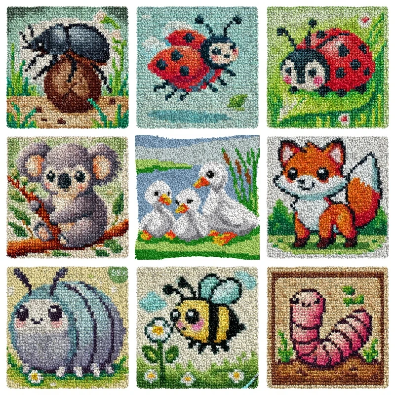 Cartoon Animal Latch Hook Embroidery Pillow Knotted Stitch Segment Embroidery Kit Hand Hooks Knitted Carpet Latch Hook Rug Kits