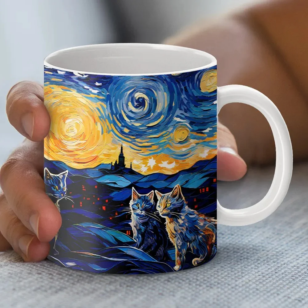 Cat in oil painting mug cat lover friends birthday gift mug office milk cup 11oz/325ml