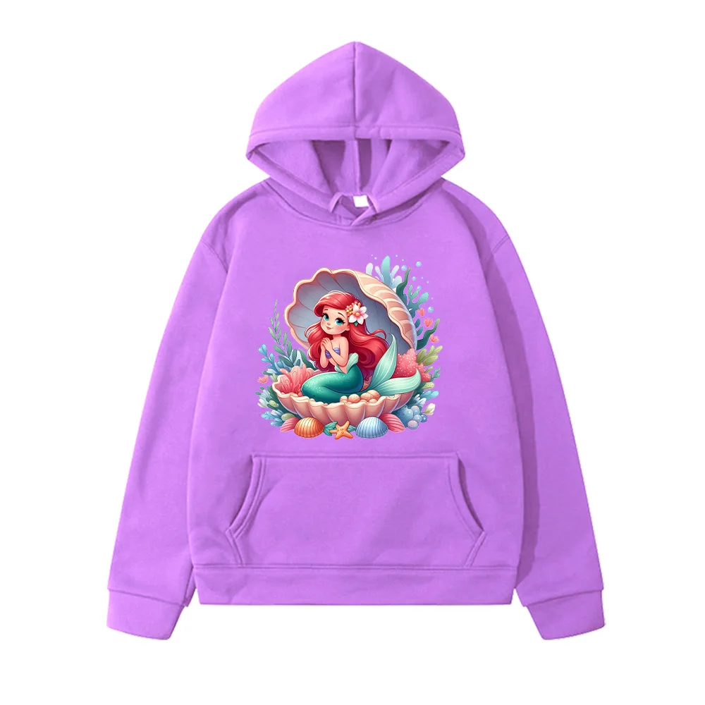 Little Mermaid Ariel Cartoon Print Pullover Autumn Winter Kids Hoodie Disney Ocean Princess Sweatshirt Kawaii Girls Casual Hoody