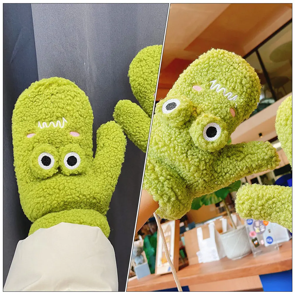 

1 пара теплых зимних перчаток с рисунком лягушки, мягкие, удобные, дышащие, для защиты рук, детские варежки, зимние варежки-перчатки