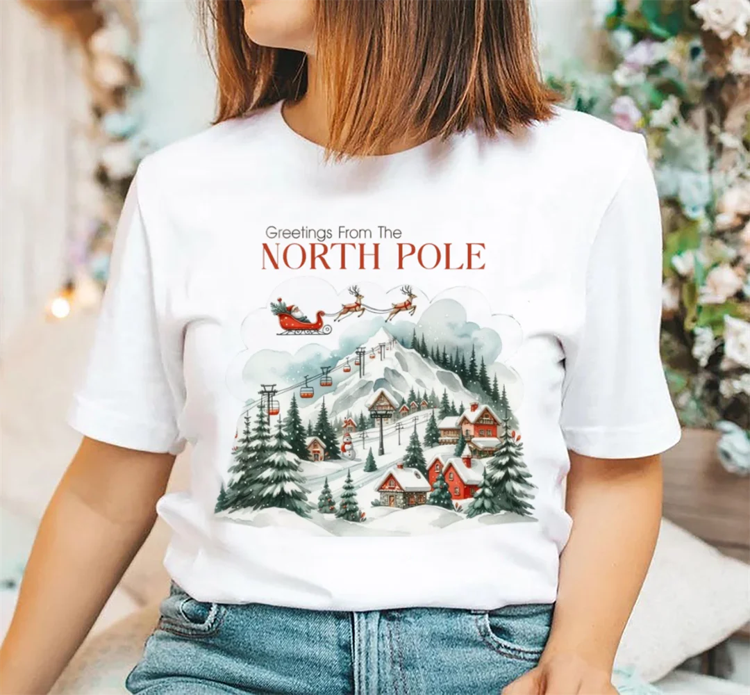 

Pattern Christmas Style Trendy Women's Festival T-Shirt Printed Cute Short Sleeve Fun Versatile Women's Round Neck Top T-Shirt