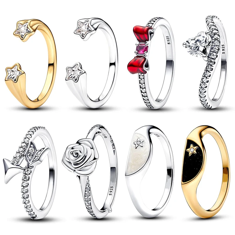 925 Silver Hot Sale Rose Pattern Shaped Rings For Women Star Couple Ring Luxury DIY Jewelry Daily Party Festival Gifts 2025 New