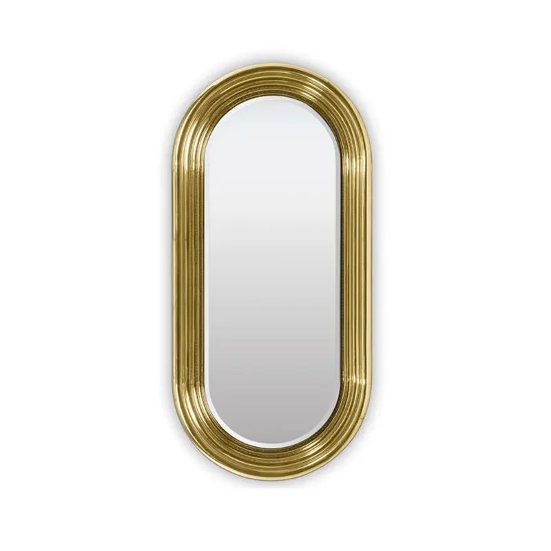 

Light luxury creative stainless steel bathroom full-body mirror with lamp high-end villa home wall-mounted vanity mirror bedroom