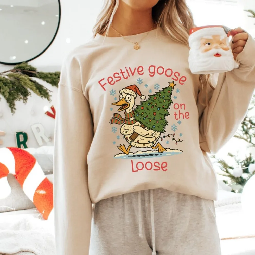 お祭りのガチョウ クリスマス パーカー 面白い新年 クリスマス ホリデー パーカー クリスマス ガチョウ スウェットシャツ ストリート ファッション ストリートウェア セーター