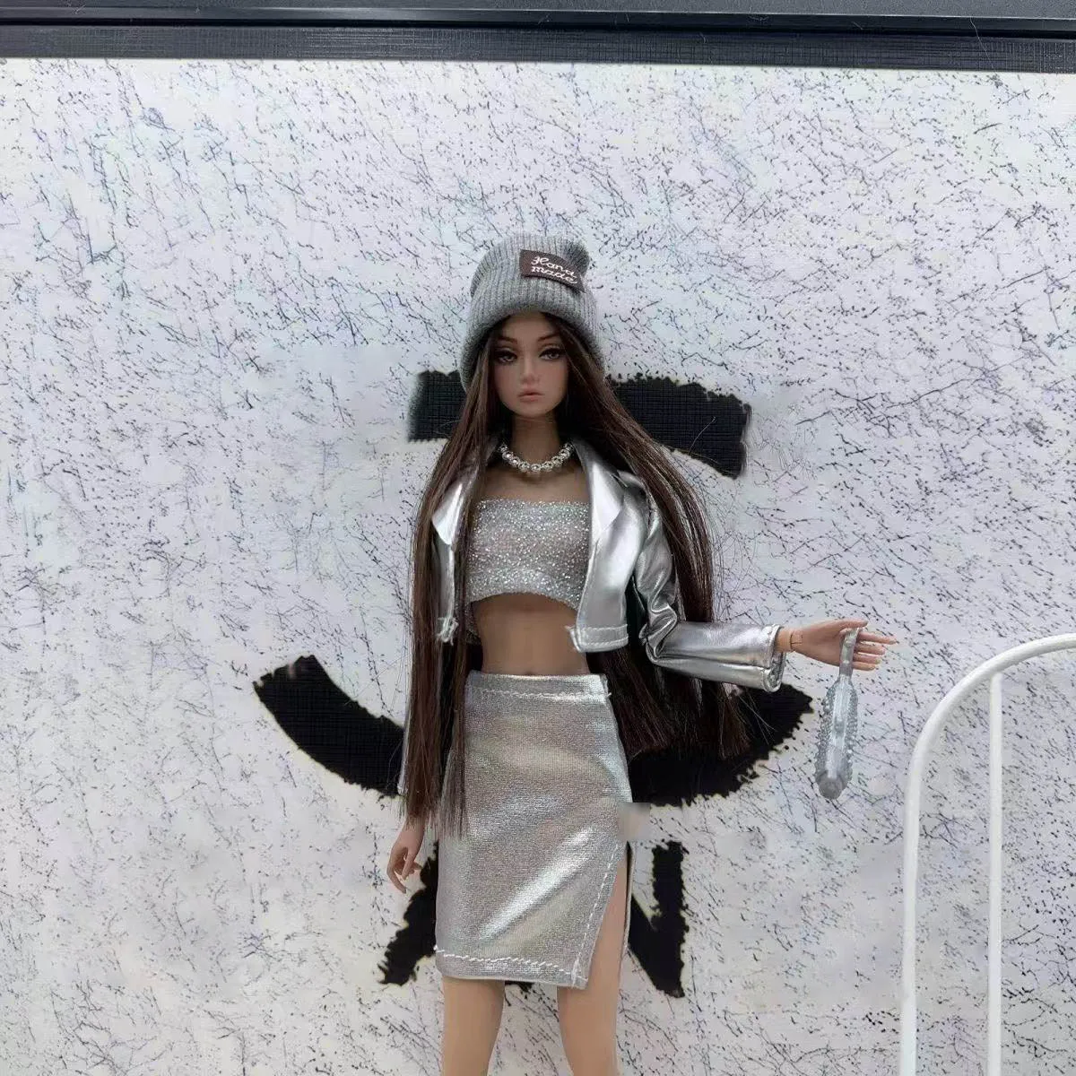 Vêtements de supermodèle à la mode, 5 pièces/ensemble, veste en cuir + gilet + jupe + chapeau, série Spice Girls pour habillage de poupée de 30cm, 1/6