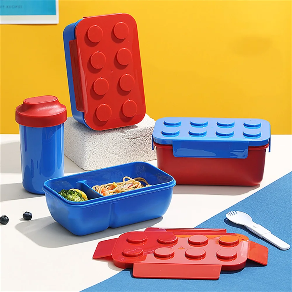 Lonchera de Bloques de Construcción DIY de 1050/1300 ml, Lonchera Bento Portátil de Doble Capa para Niños, Estudiantes, Oficina, Aire Libre, Ensaladas, Caja Sellada