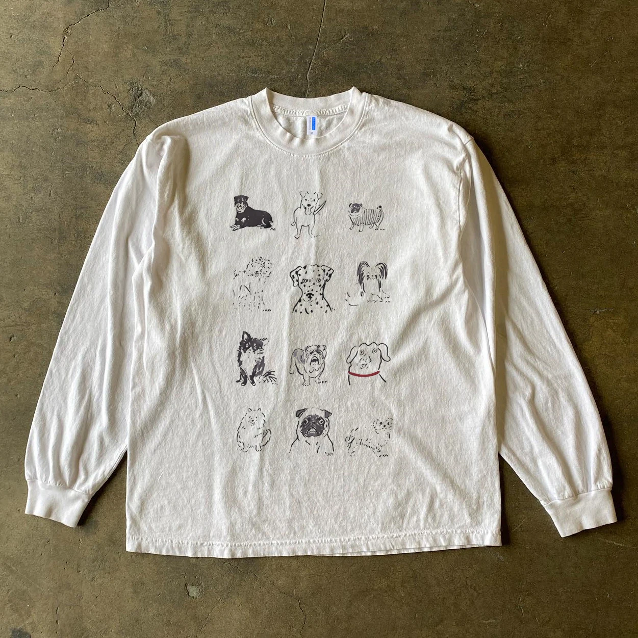 Heavyweight Pure Cotton Long Sleeve T-Shirt Xiao Chen Story Fun Dog Hong Kong Style Unisex Couple Match Small Mammal Design