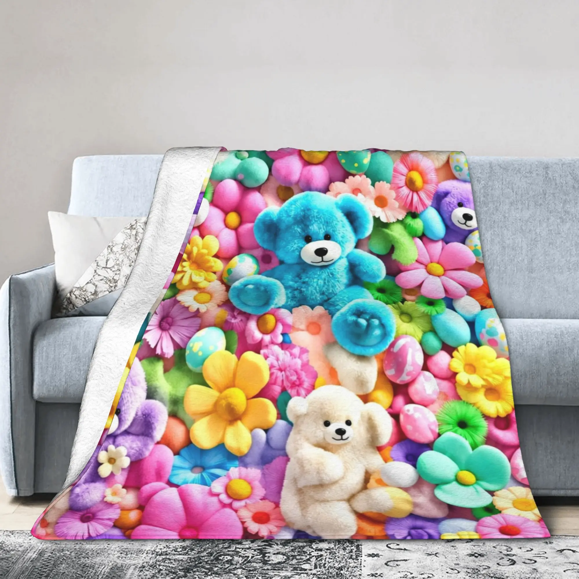 3D Teddys Bear Sweet Cartoon Lovely Blanket Candy Flower Plush Awesome Warm Throw Blanket for Home Autumn/Winter