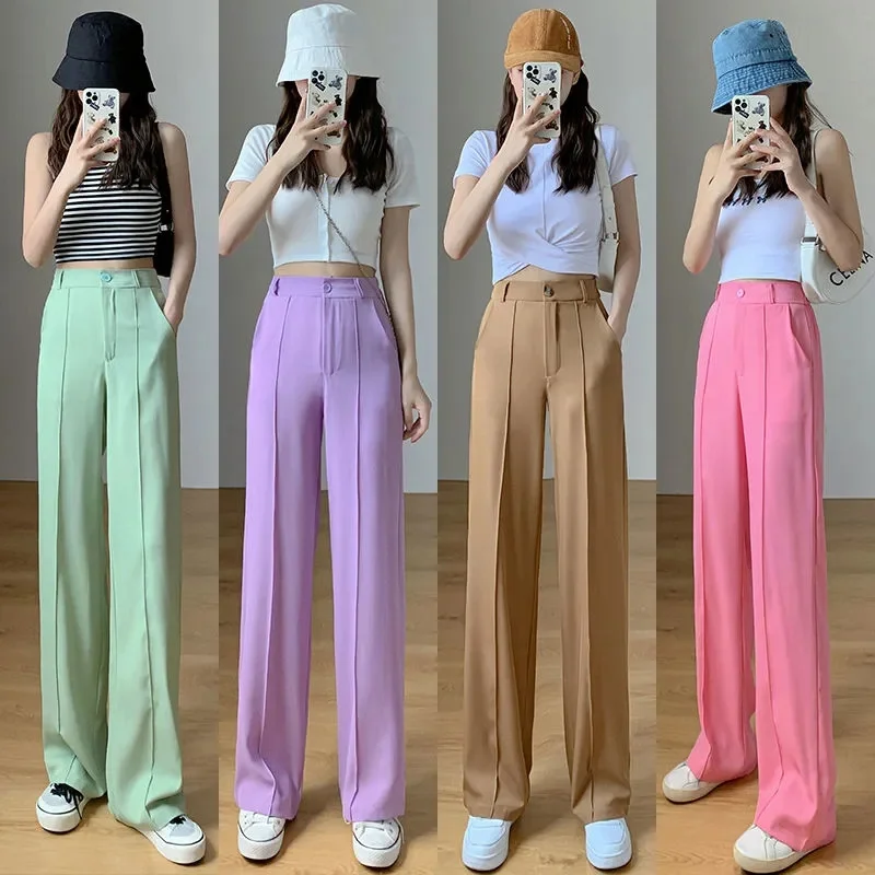 

2025 Suit Wide Leg Pants for Women in Summer with A High Waistline New Loose and Slim Straight Tube Casual Chiffon Pants