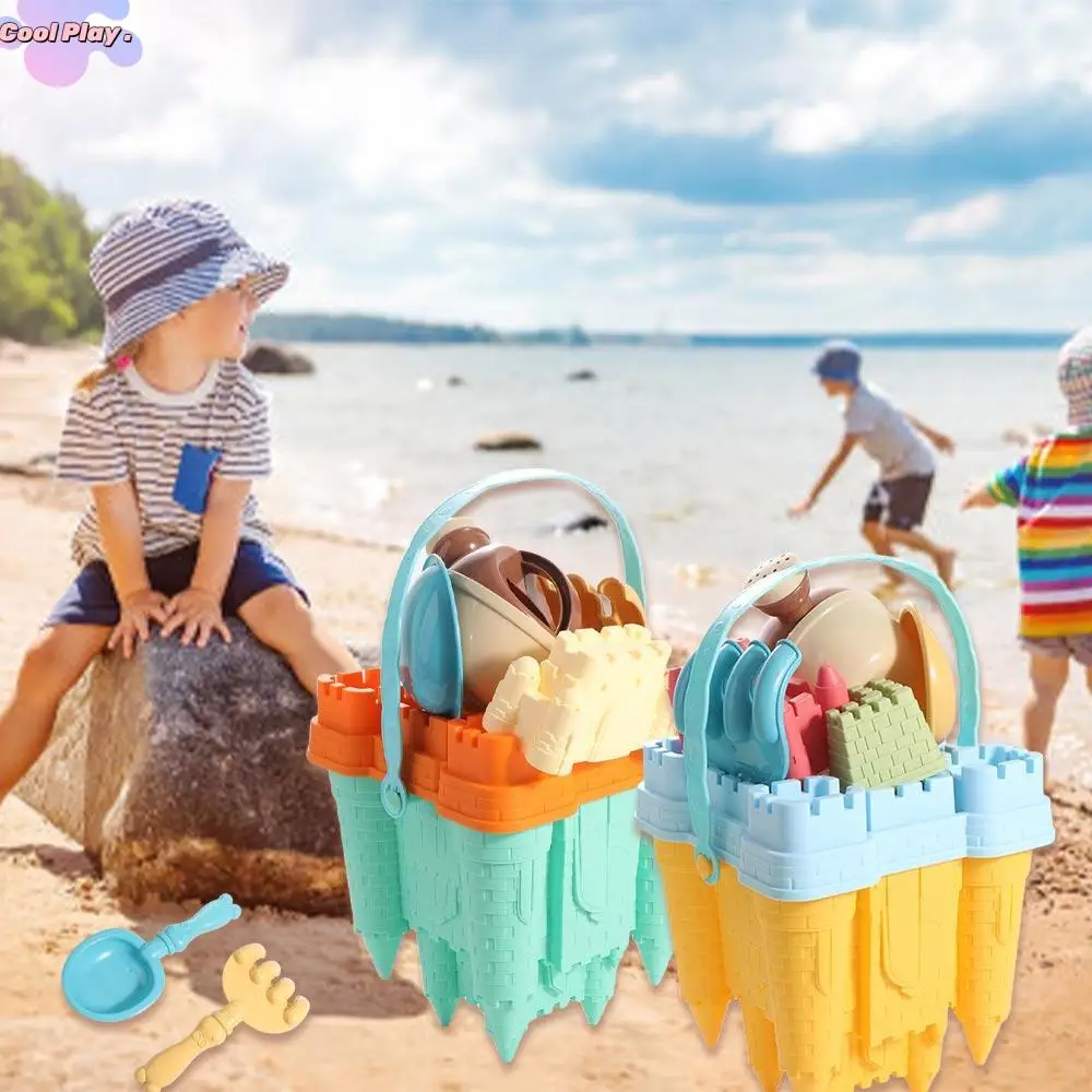 Juguetes de verano, juego de juguetes de arena para playa, accesorios de playa, castillo de plástico, molde de arena, juguete, cubo de Castillo creativo amarillo, juego de arena