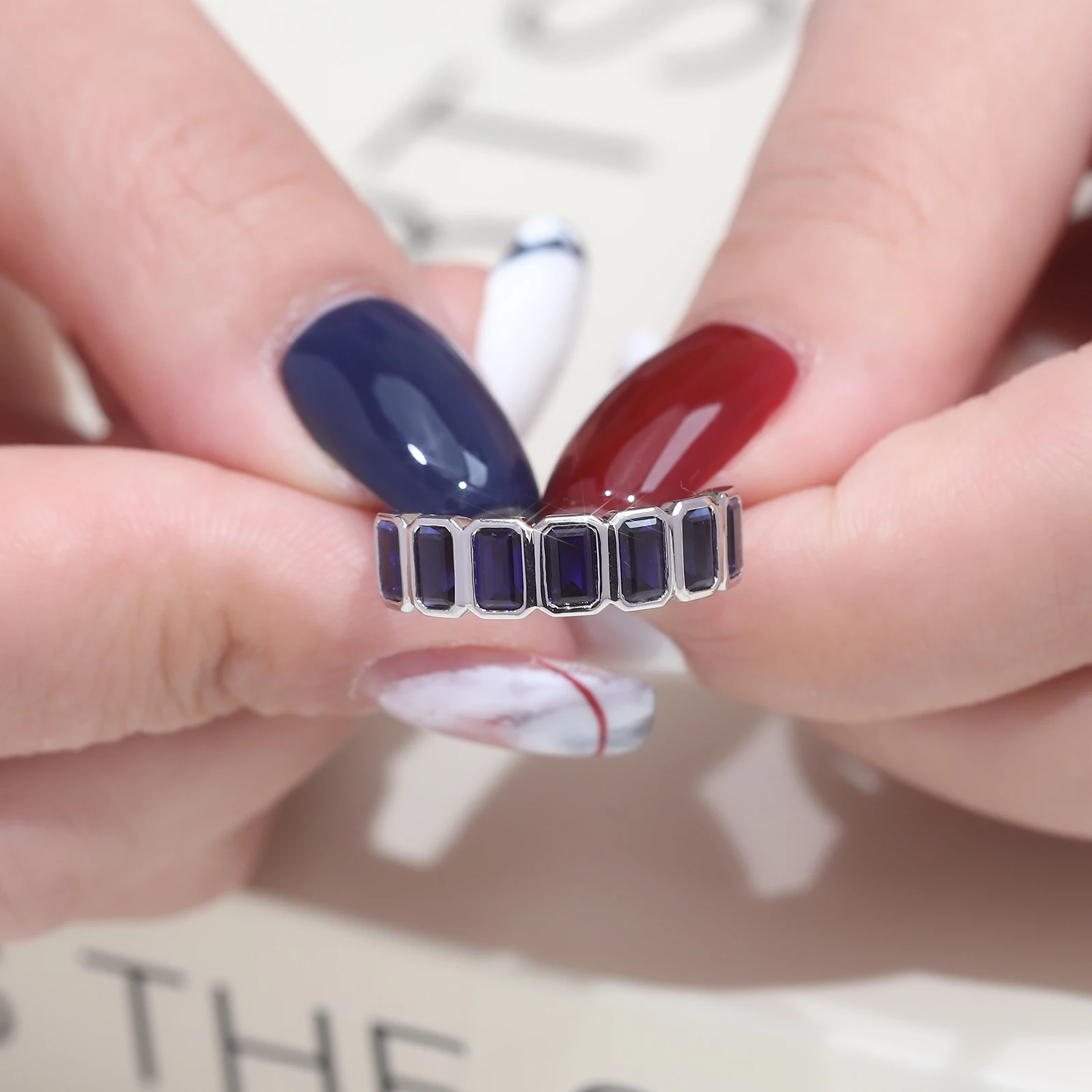 Provence Emerald Cut Ring PT950 Solid Gold blue lab Gemstone vintage style Fine Jewelry Parties unisex Gift Personalized Custom