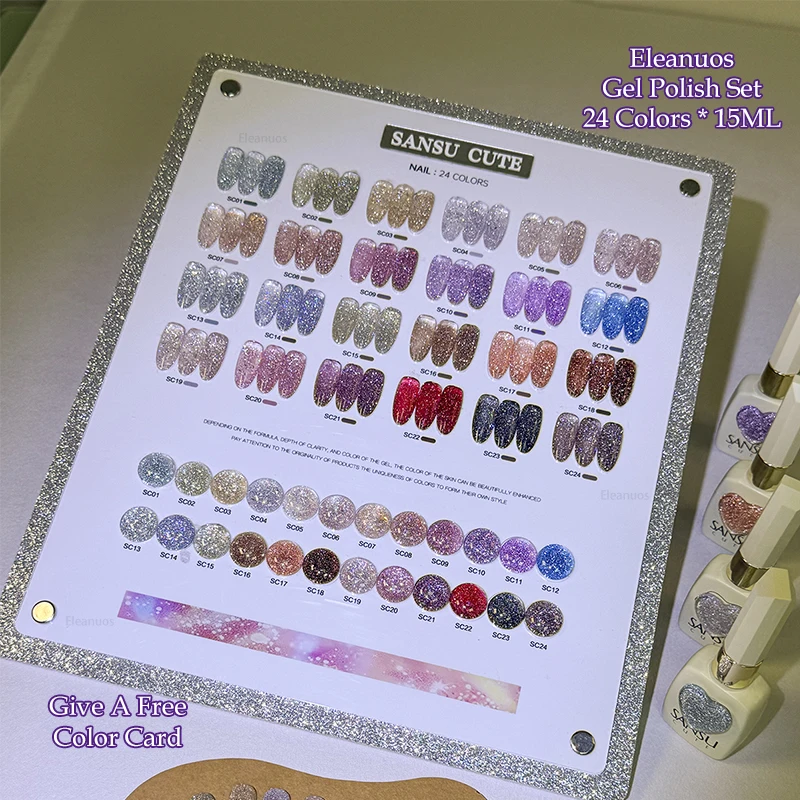 Eleanuos lascado olho de gato gel polimento 24 pçs misto clearcoat explosão espumante estrela rio olho de gato durável primer uv salão de beleza