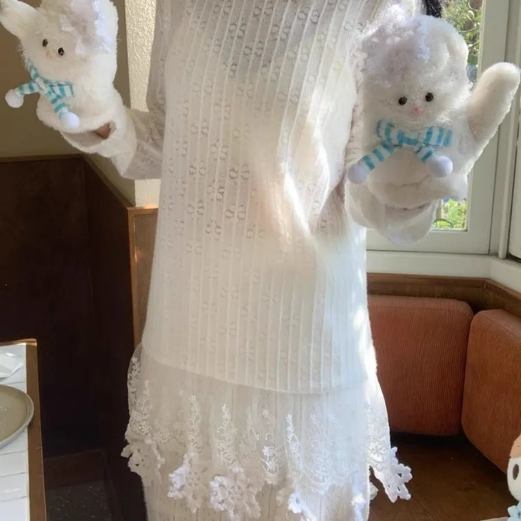فساتين بروتيل بيضاء من الدانتيل الحلو مناسبة للربيع والصيف فستان ندفة الثلج الجديد للنساء Y2k فساتين فضفاضة متوسطة الطول #6