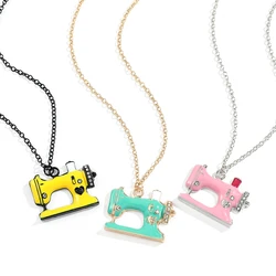 Fashion Trends Statement Enamel Alloy Sewing Machine Pendant Pink Yellow Colors Enamel Necklace Accessories Gift for Woman Fans